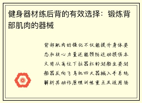 健身器材练后背的有效选择：锻炼背部肌肉的器械