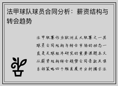 法甲球队球员合同分析：薪资结构与转会趋势