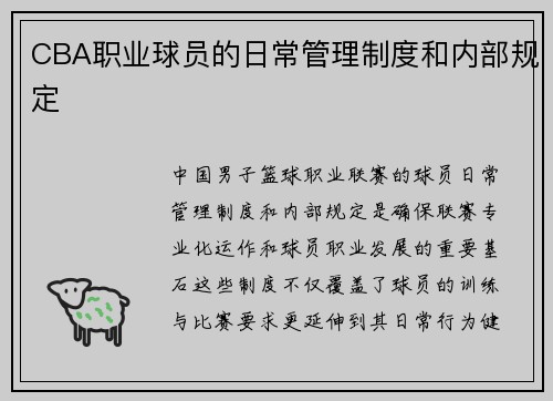 CBA职业球员的日常管理制度和内部规定